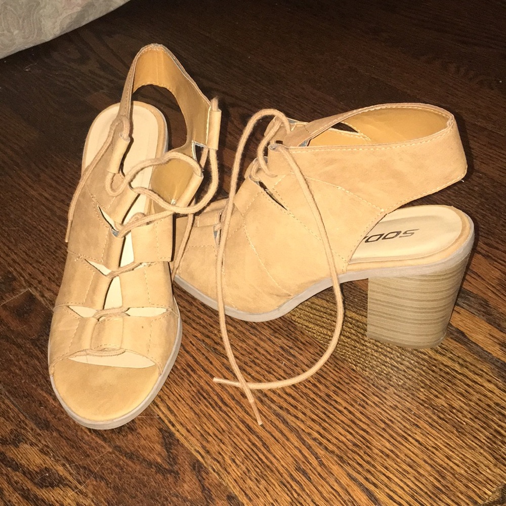 SODA TAN LACE UP HEELS